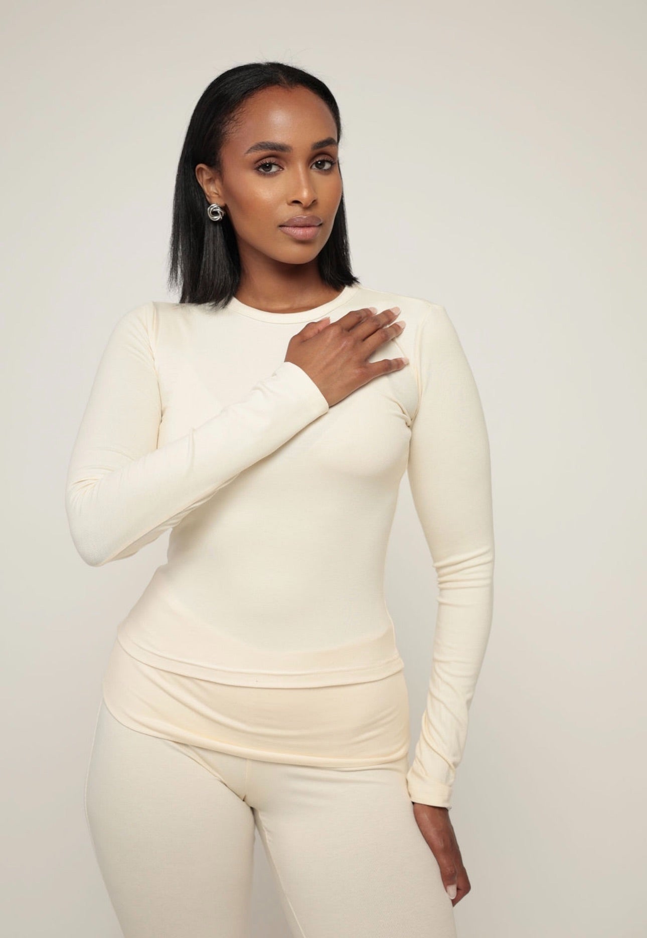 Sheer Version: Aläi Foldover Pants Set- Cream