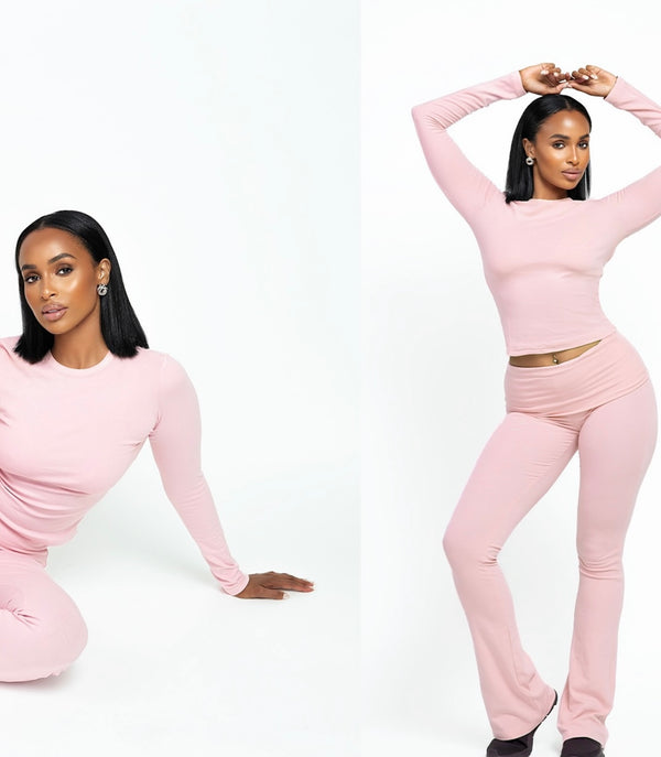 Sheer Version- Aläi Foldover Pants Set- Pink