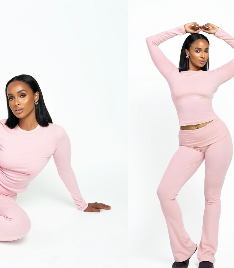 Sheer Version- Aläi Foldover Pants Set- Pink