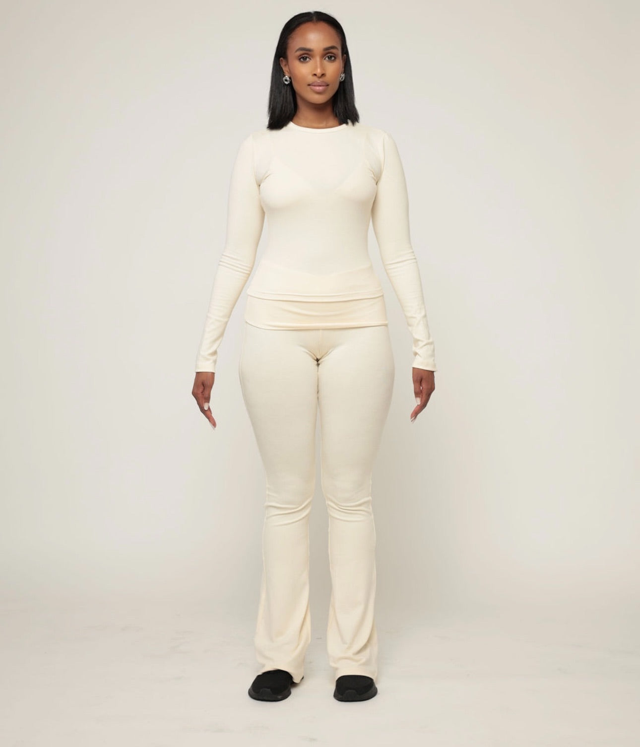 Sheer Version: Aläi Foldover Pants Set- Cream