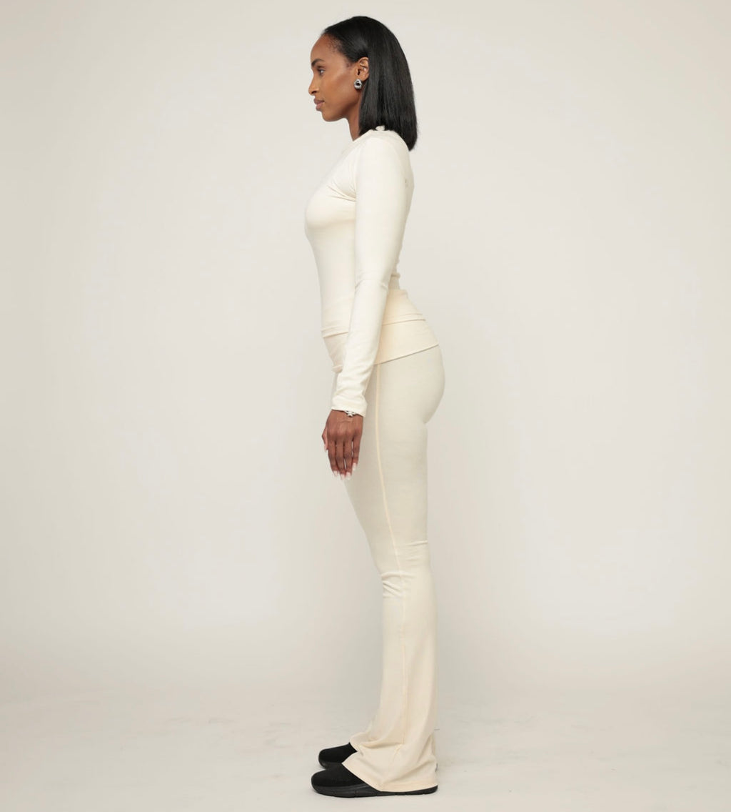 Sheer Version: Aläi Foldover Pants Set- Cream